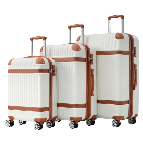 3 Piece Lightweight Hard-shell Luggage Sets double spinner 8 wheels Suitcase with TSA Lock - White_0