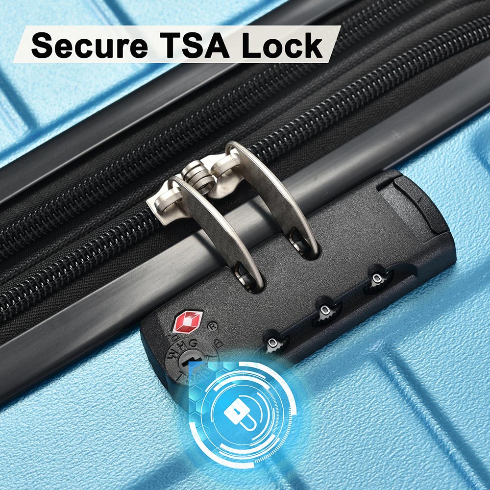 3-Piece Lightweight Hard-shell Luggage Set with Double Spinner Wheels and TSA Lock - Blue_13