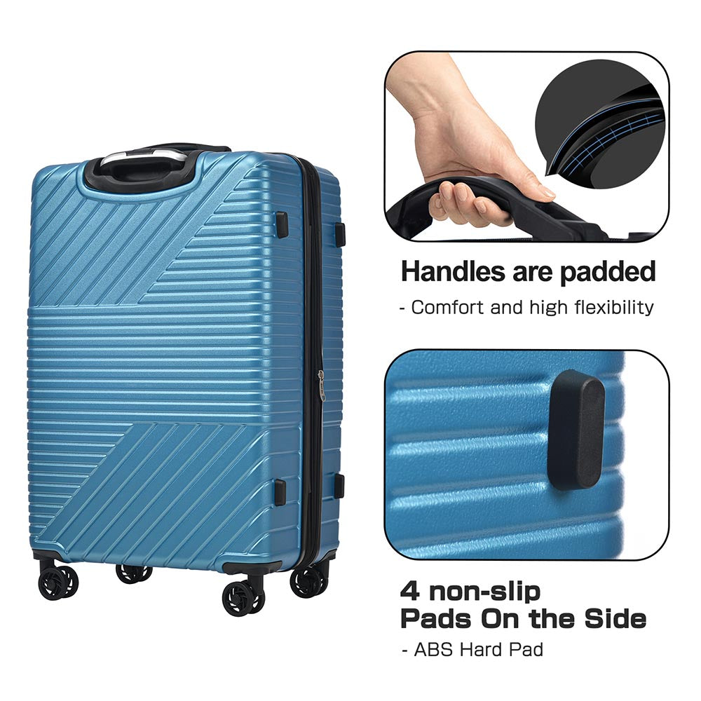 3-Piece Lightweight Hard-shell Luggage Set with Double Spinner Wheels and TSA Lock - Blue_7