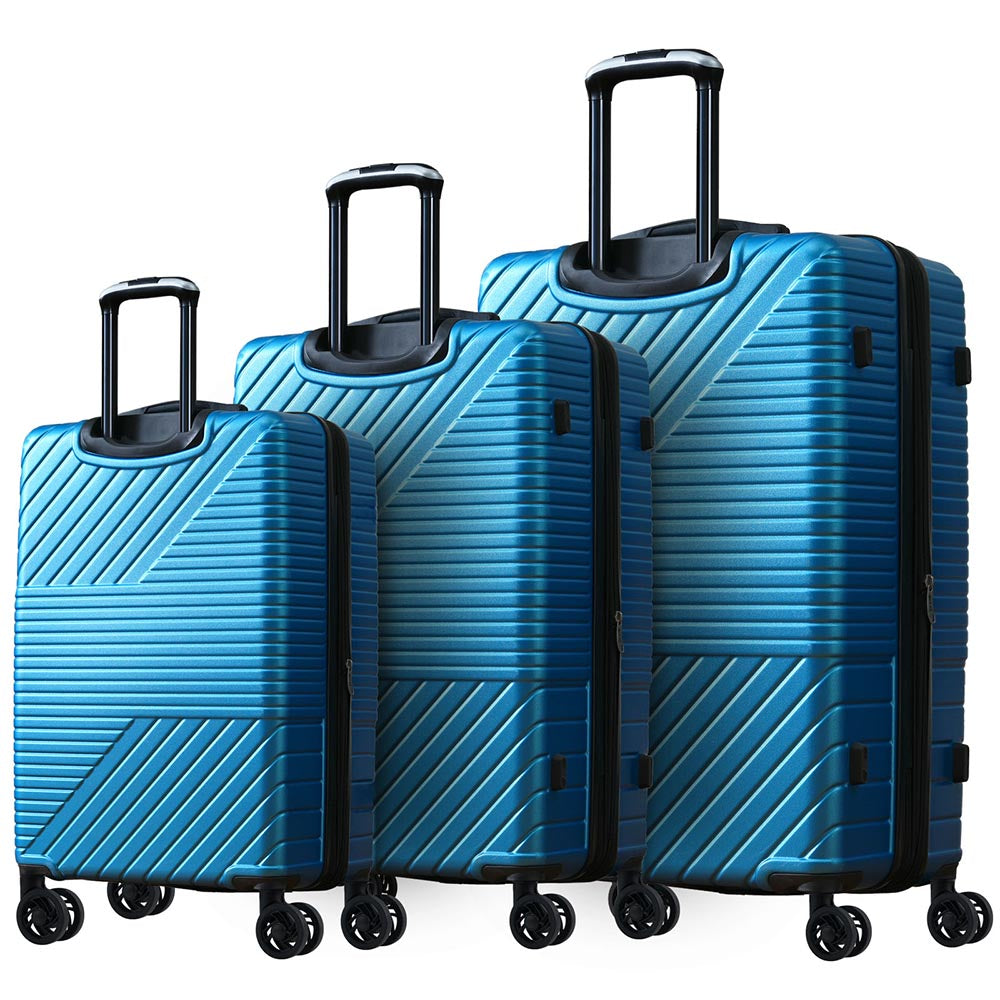 3-Piece Lightweight Hard-shell Luggage Set with Double Spinner Wheels and TSA Lock - Blue_0