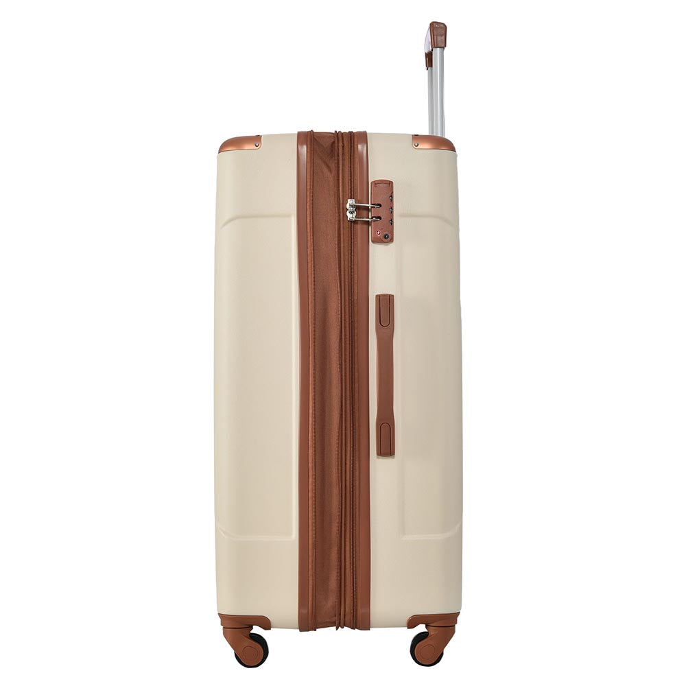 3-Piece Lightweight and Durable Hard-shell Spinner Luggage Set with TSA Lock - Brown White_5