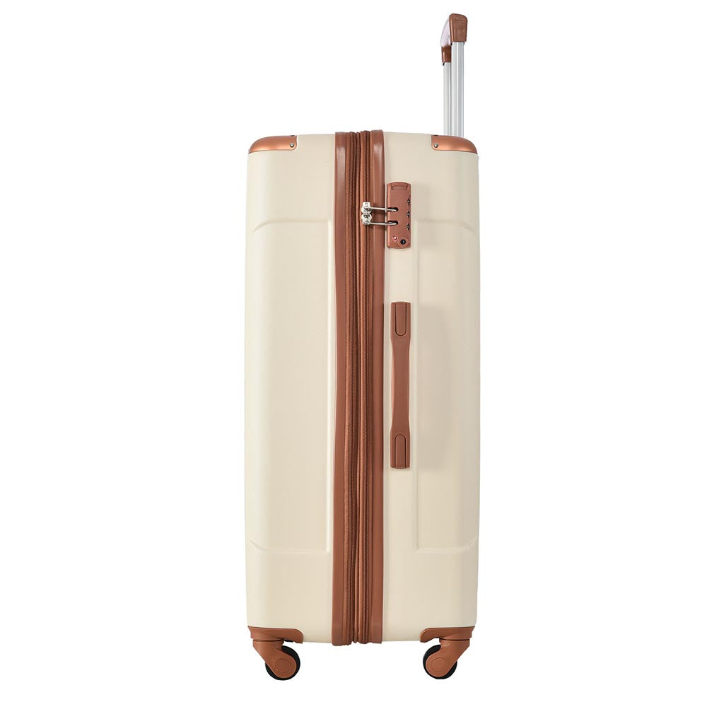 3-Piece Lightweight and Durable Hard-shell Spinner Luggage Set with TSA Lock - Brown White_6