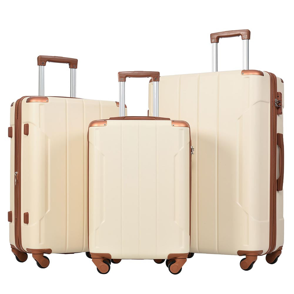 3-Piece Lightweight and Durable Hard-shell Spinner Luggage Set with TSA Lock - Brown White_1