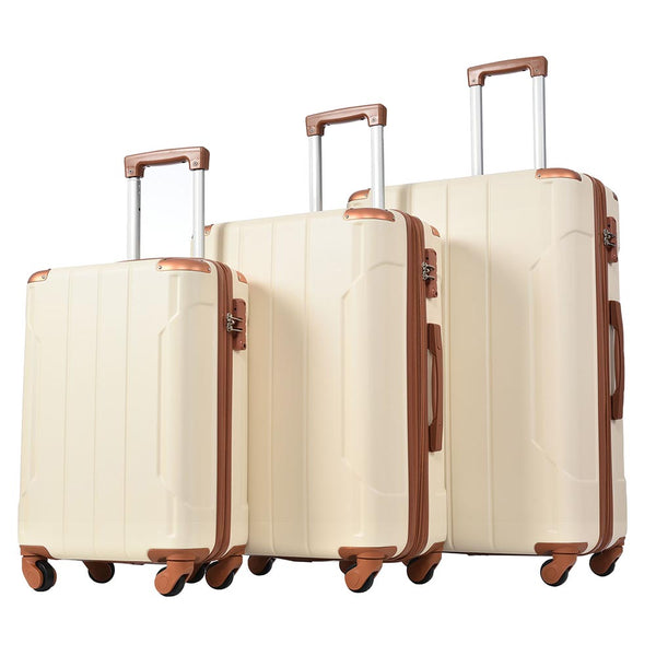 3-Piece Lightweight and Durable Hard-shell Spinner Luggage Set with TSA Lock - Brown White_0