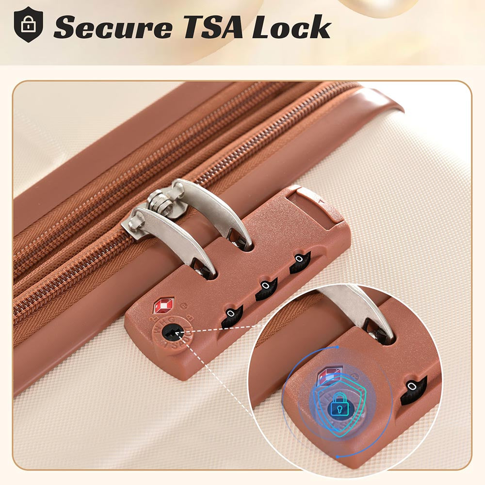 3-Piece Lightweight and Durable Hard-shell Spinner Luggage Set with TSA Lock - Brown White_13