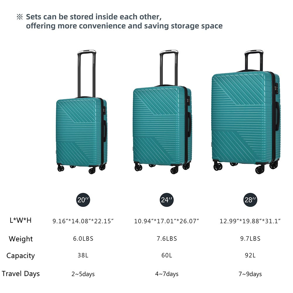 3-Piece Lightweight Hard-shell Luggage Set with Double Spinner Wheels and TSA Lock - Green_2