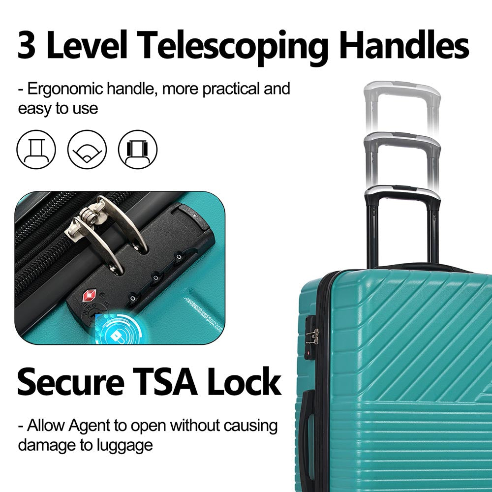 3-Piece Lightweight Hard-shell Luggage Set with Double Spinner Wheels and TSA Lock - Green_6