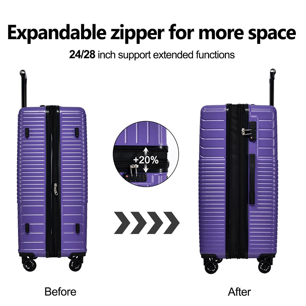 3-Piece Lightweight Hard-shell Luggage Set with Double Spinner Wheels and TSA Lock - Purple_9