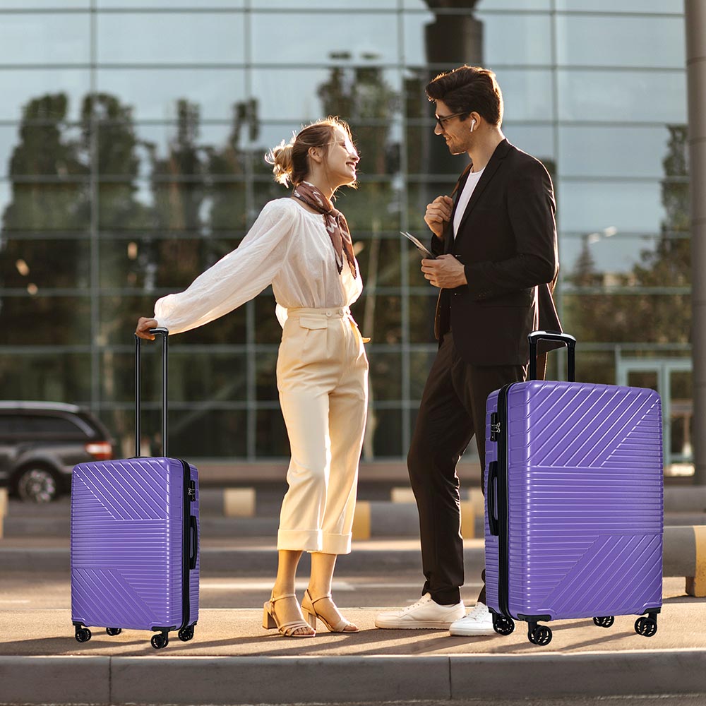 3-Piece Lightweight Hard-shell Luggage Set with Double Spinner Wheels and TSA Lock - Purple_16