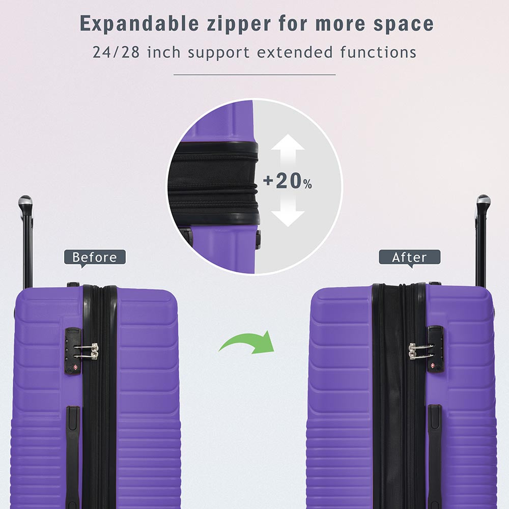 3-Piece Lightweight Hard-shell Luggage Set with Double Spinner Wheels and TSA Lock - Purple_12