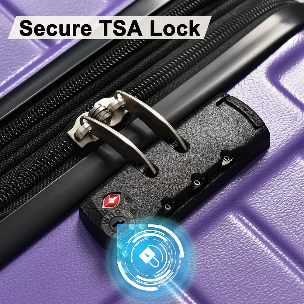 3-Piece Lightweight Hard-shell Luggage Set with Double Spinner Wheels and TSA Lock - Purple_15