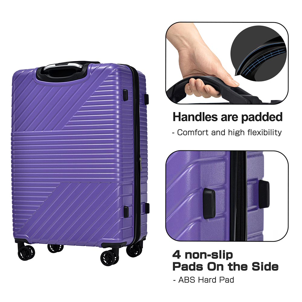 3-Piece Lightweight Hard-shell Luggage Set with Double Spinner Wheels and TSA Lock - Purple_11