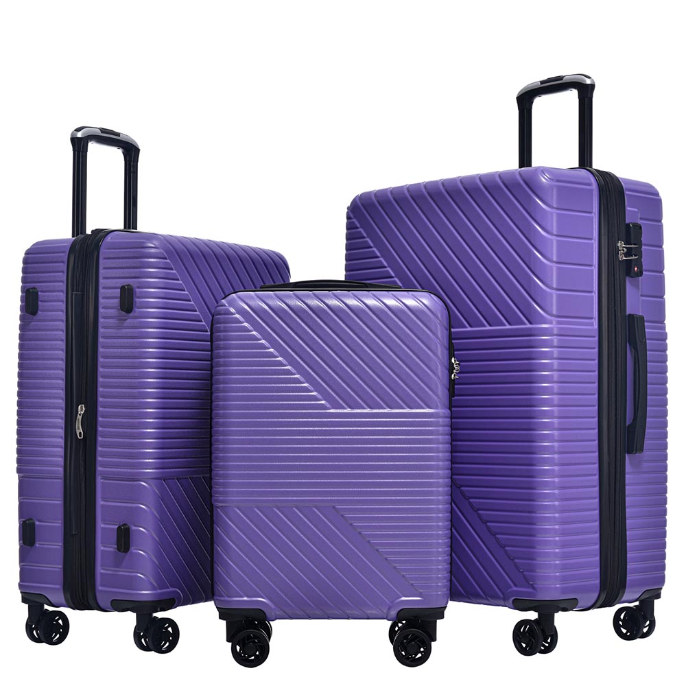 3-Piece Lightweight Hard-shell Luggage Set with Double Spinner Wheels and TSA Lock - Purple_1