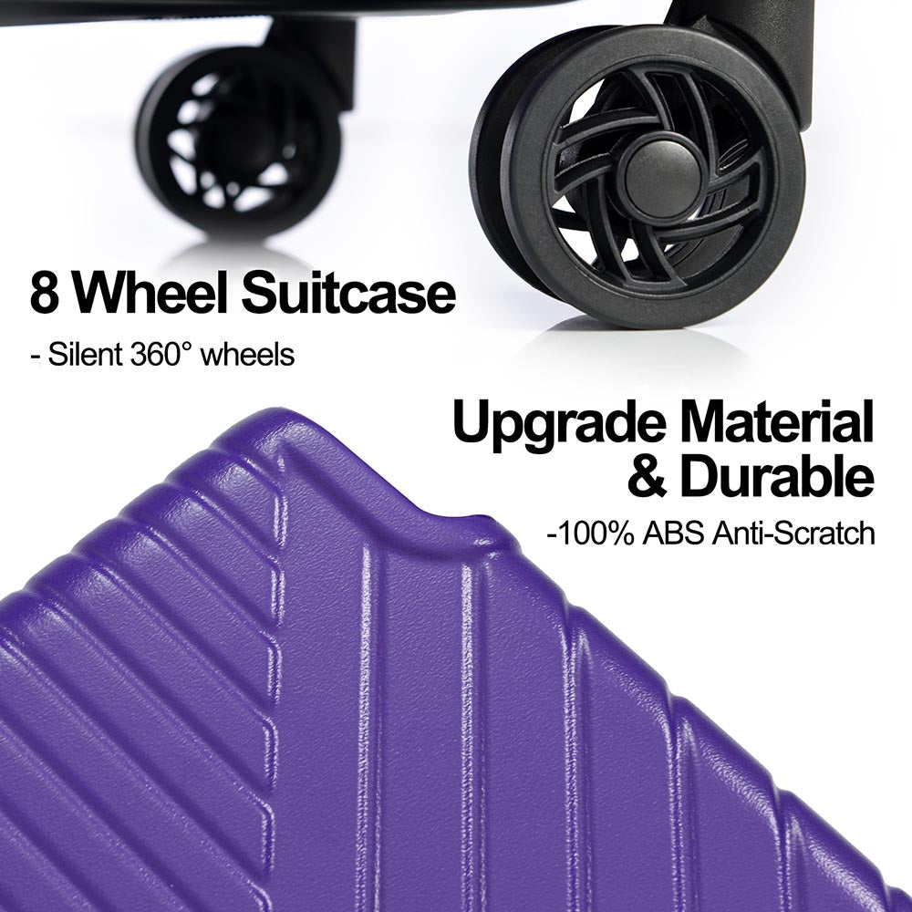 3-Piece Lightweight Hard-shell Luggage Set with Double Spinner Wheels and TSA Lock - Purple_13