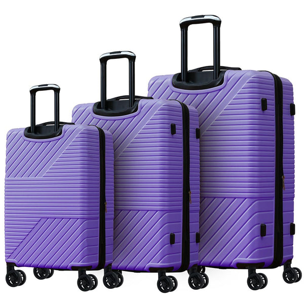 3-Piece Lightweight Hard-shell Luggage Set with Double Spinner Wheels and TSA Lock - Purple_0