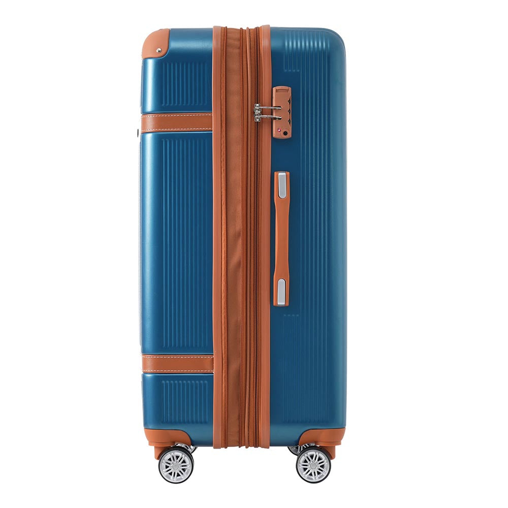 3 Piece Lightweight Hard-shell Luggage Sets double spinner 8 wheels Suitcase with TSA Lock - Blue_3