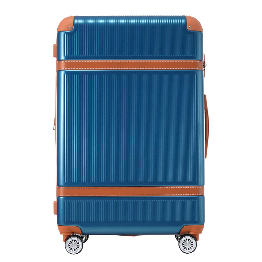 3 Piece Lightweight Hard-shell Luggage Sets double spinner 8 wheels Suitcase with TSA Lock - Blue_2