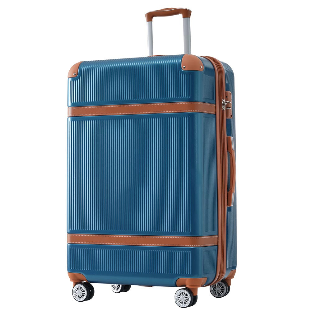 3 Piece Lightweight Hard-shell Luggage Sets double spinner 8 wheels Suitcase with TSA Lock - Blue_1