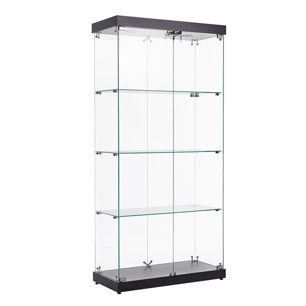 4-Tier Black Glass Display Cabinet with Double Doors & Locks_0