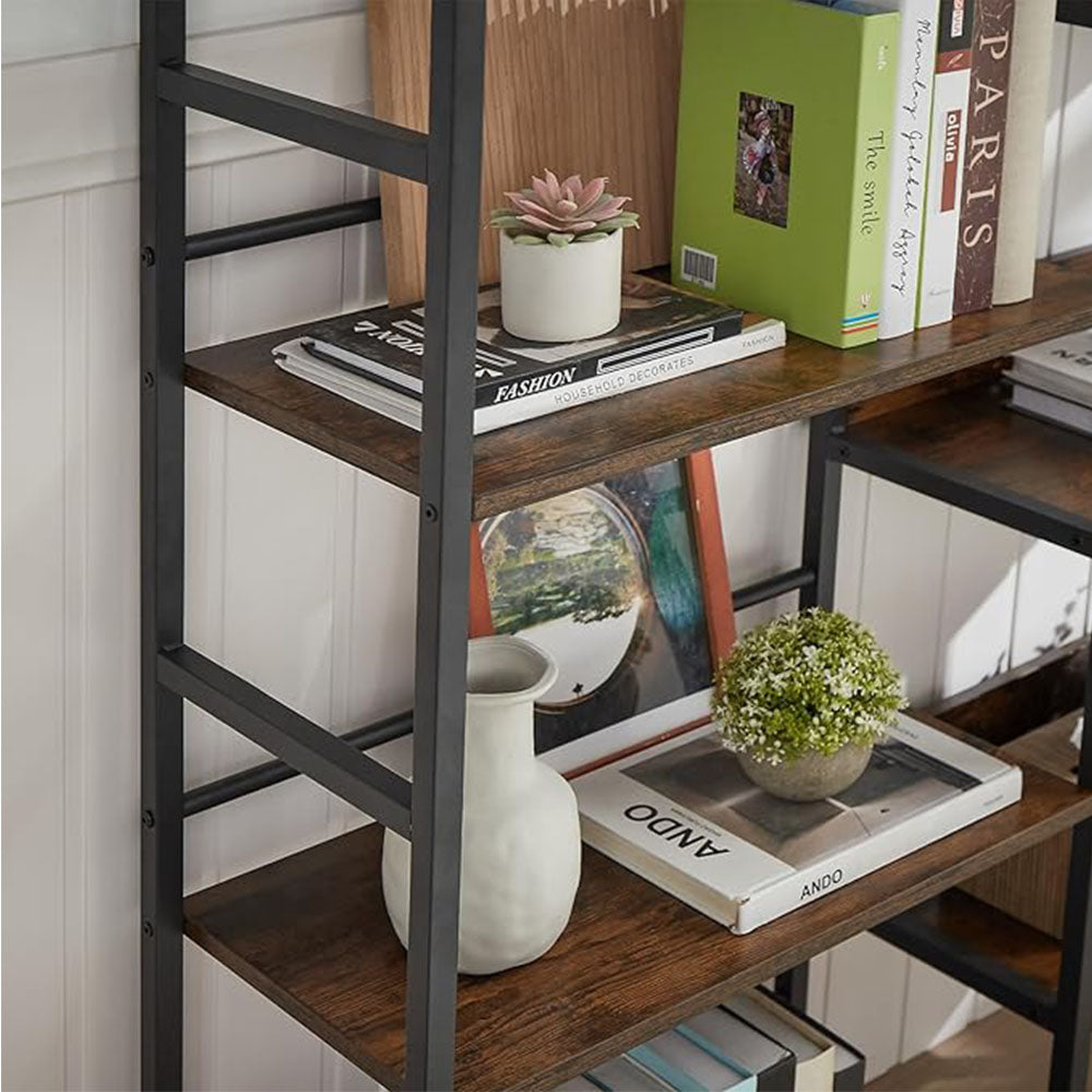 Triple Wide 5-Tier Industrial Bookshelf - Rustic Brown_5