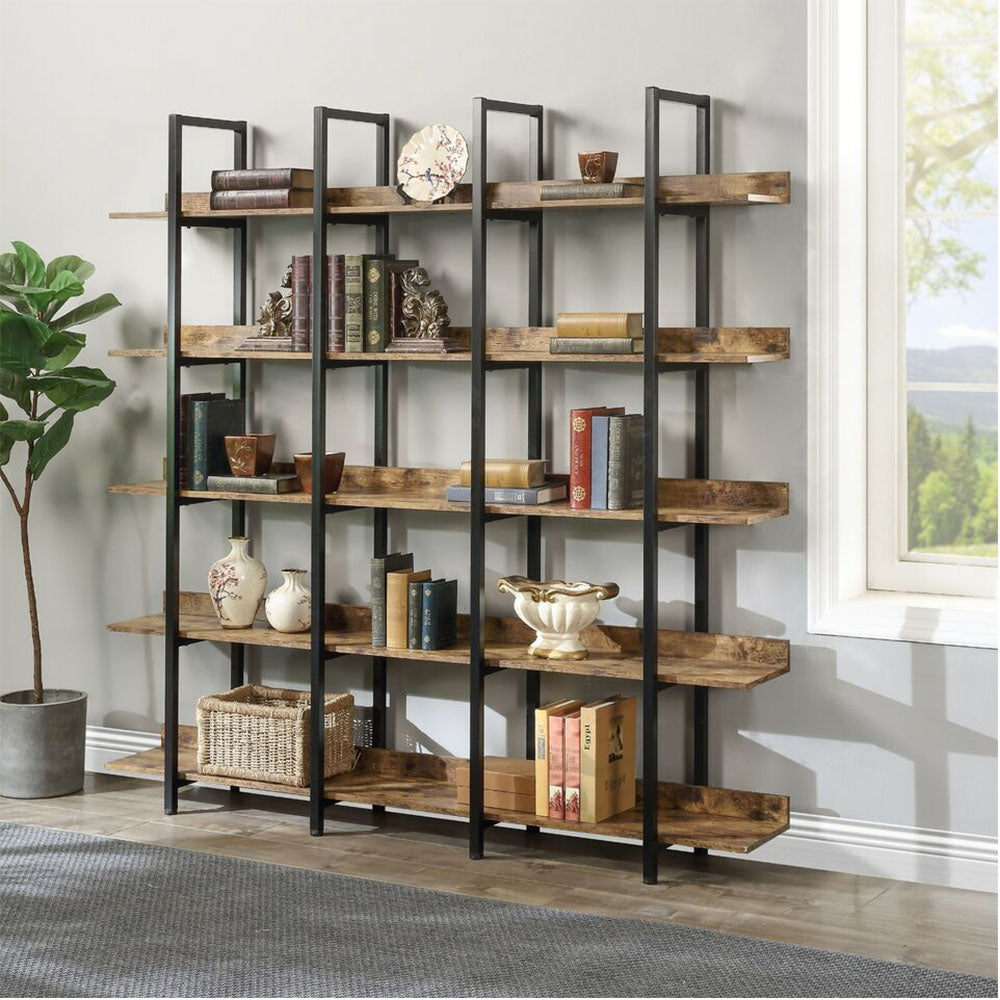 5-Tier Industrial Bookshelf with Metal Frame - Brown_9