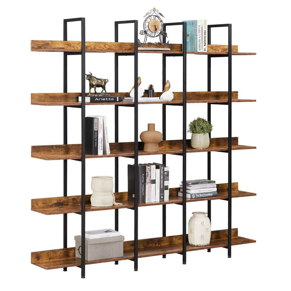 5-Tier Industrial Bookshelf with Metal Frame - Brown_0