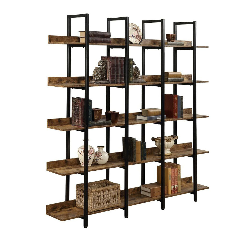 5-Tier Industrial Bookshelf with Metal Frame - Brown_6