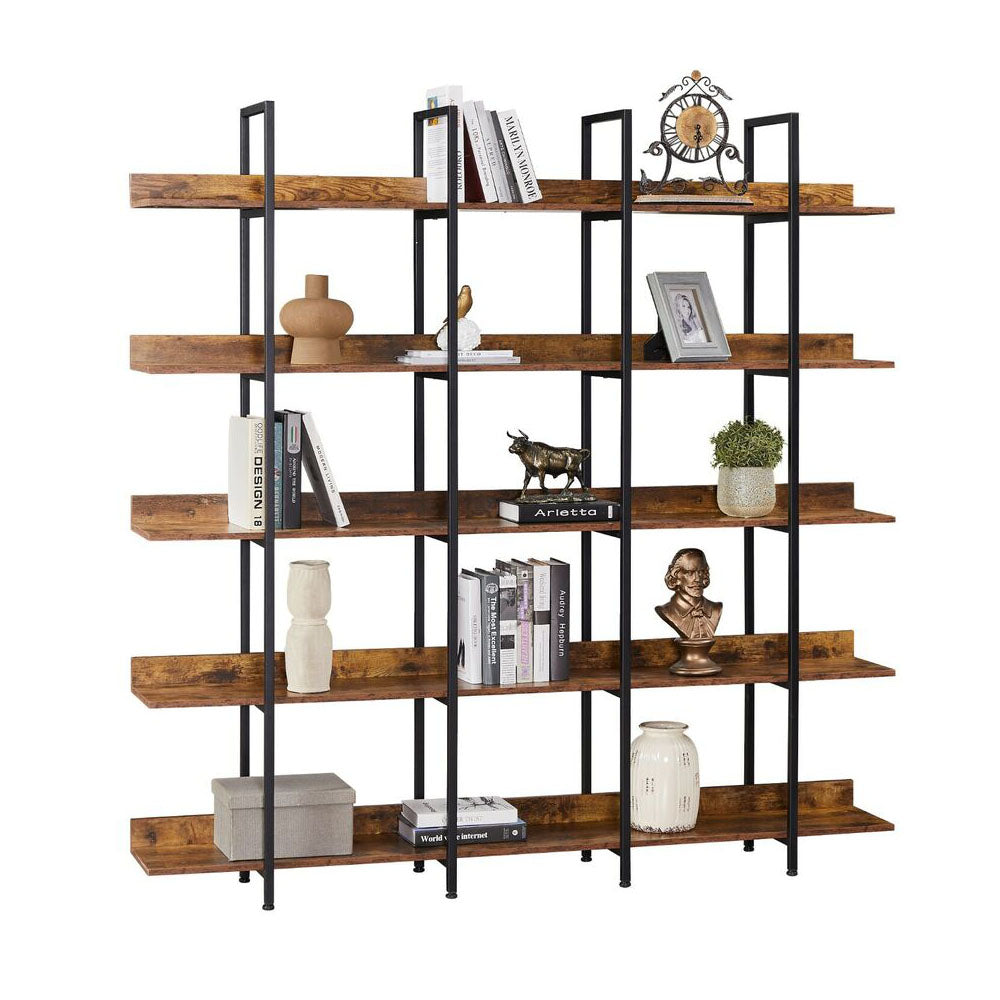 5-Tier Industrial Bookshelf with Metal Frame - Brown_5