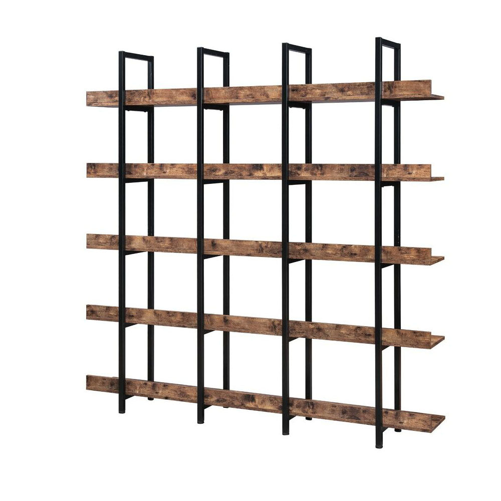 5-Tier Industrial Bookshelf with Metal Frame - Brown_4