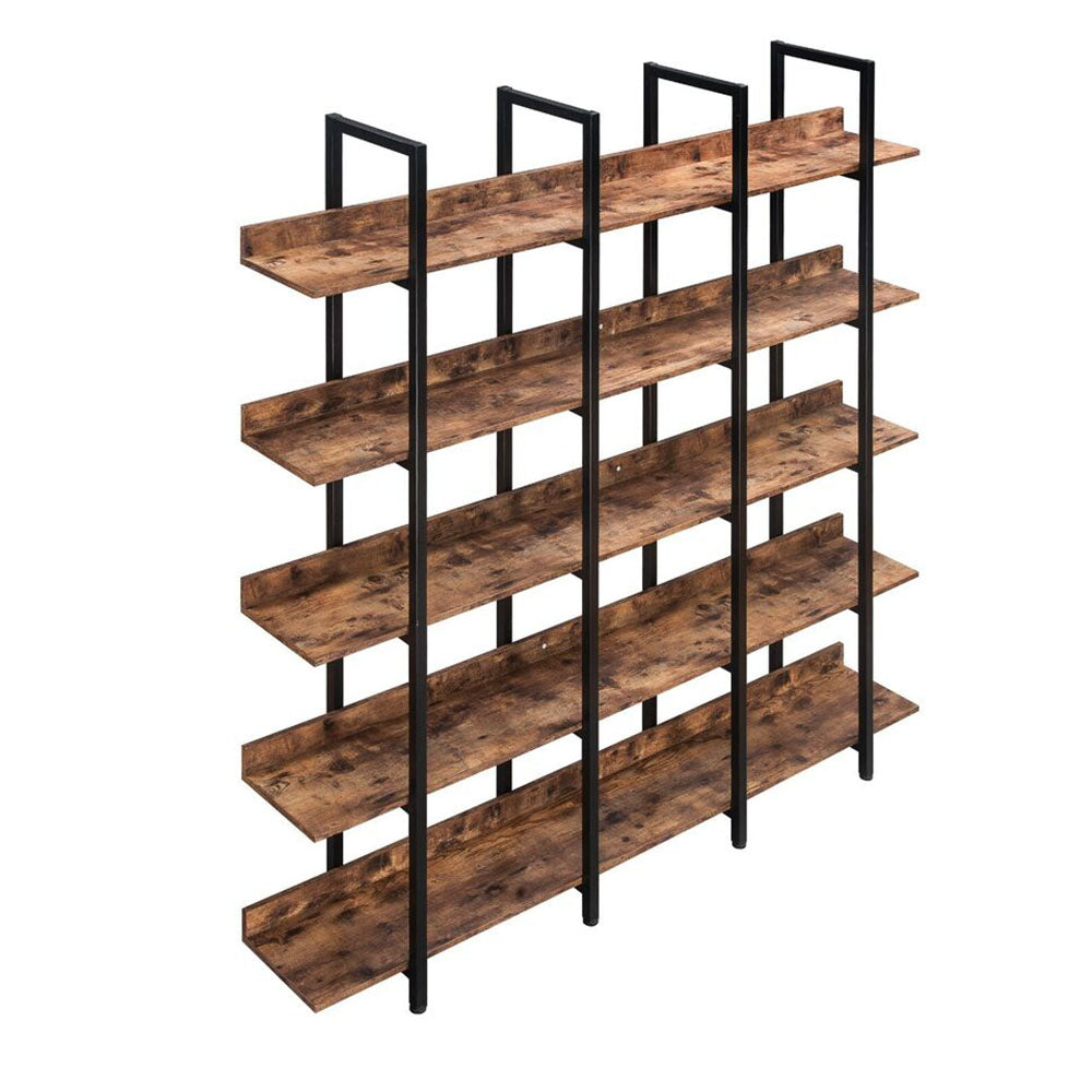 5-Tier Industrial Bookshelf with Metal Frame - Brown_1