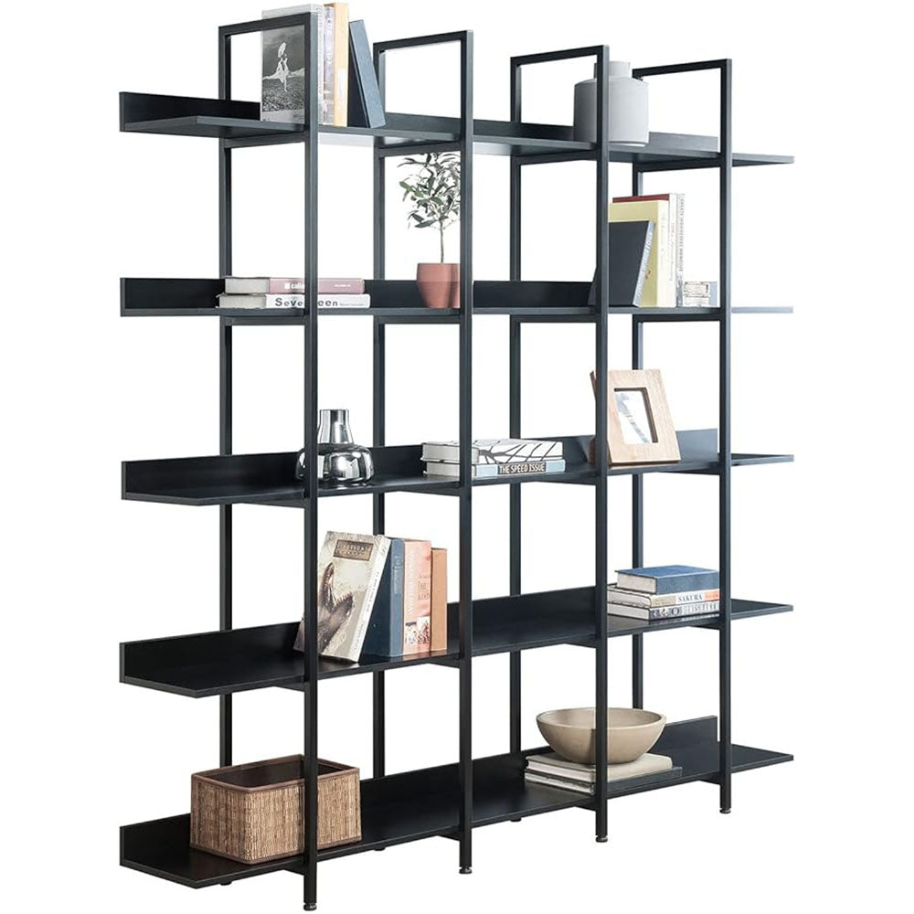 5-Tier Industrial Bookshelf with Metal Frame - Black_0