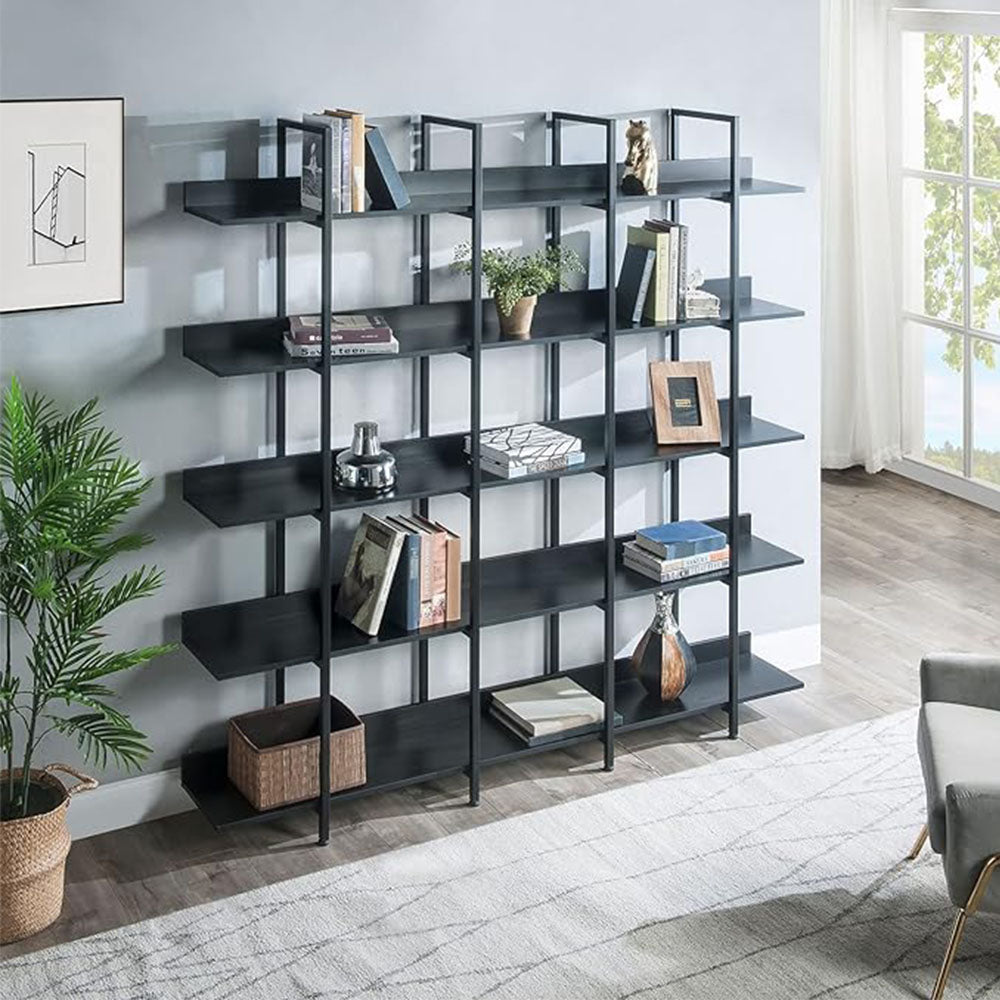 5-Tier Industrial Bookshelf with Metal Frame - Black_4