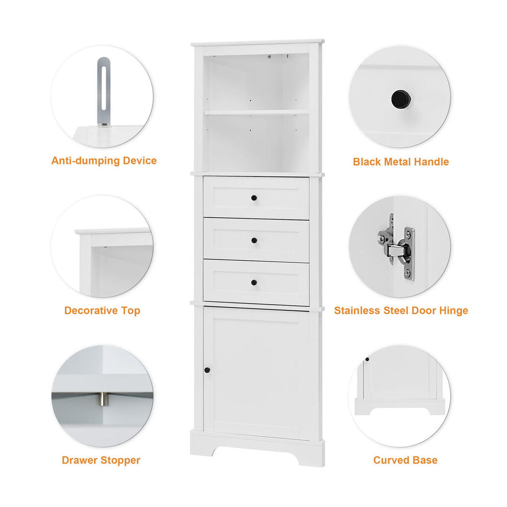 Tall Storage Cabinet with Adjustable Shelves & 3 Drawers - White_5