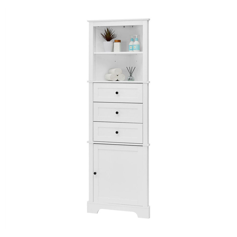 Tall Storage Cabinet with Adjustable Shelves & 3 Drawers - White_4