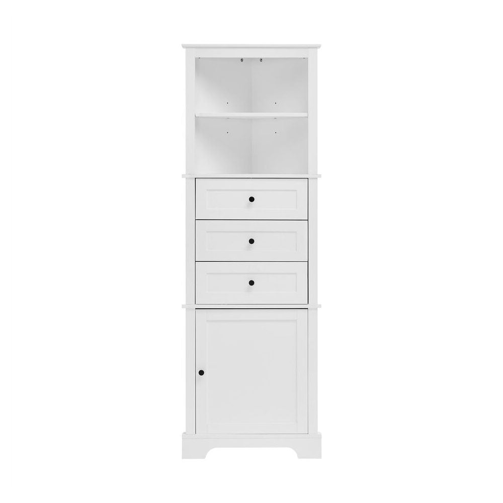 Tall Storage Cabinet with Adjustable Shelves & 3 Drawers - White_0