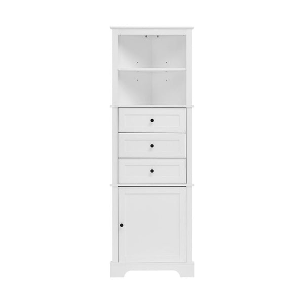 Tall Storage Cabinet with Adjustable Shelves & 3 Drawers - White_0