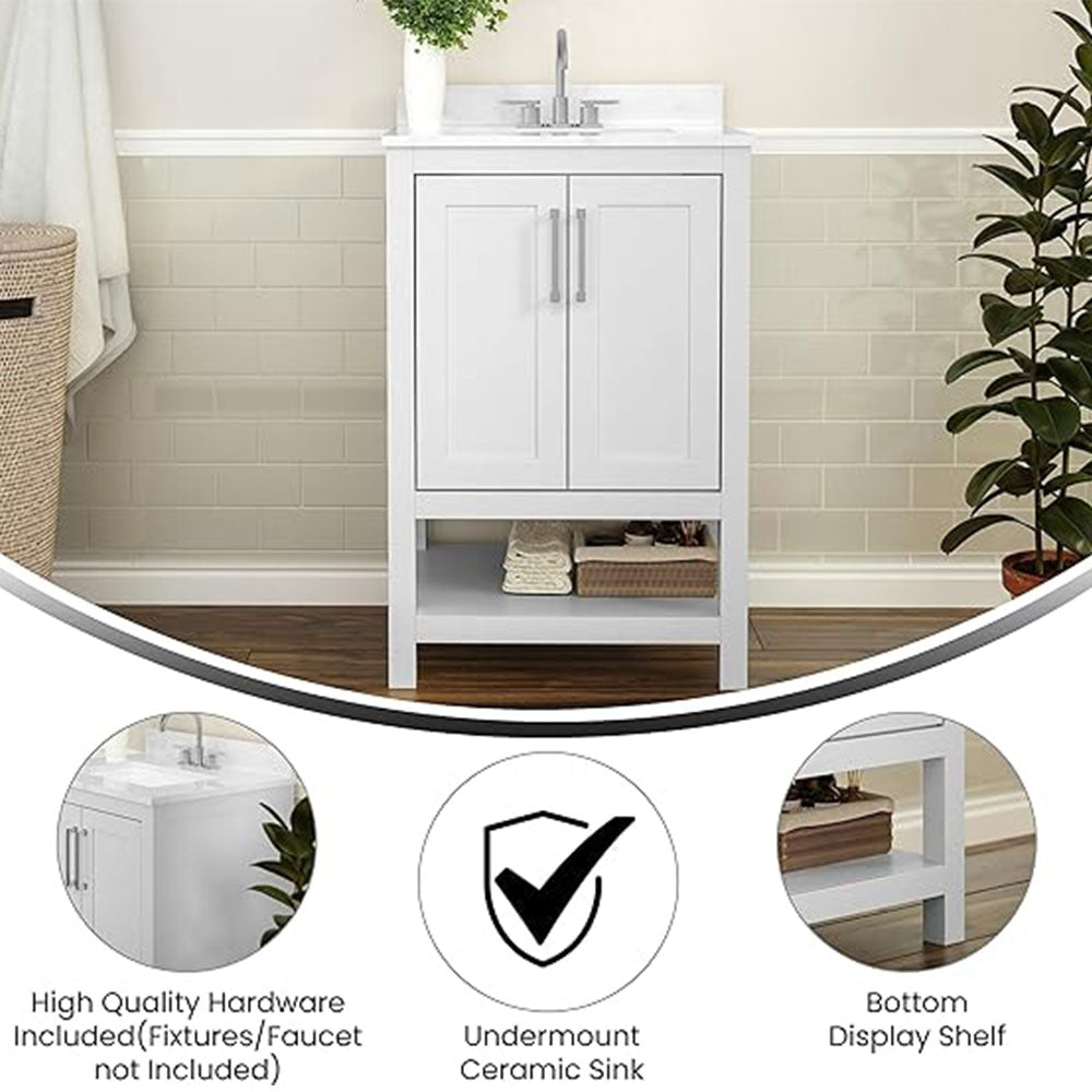 Bathroom Vanity with Sink, Multi-functional Cabinet - White_8