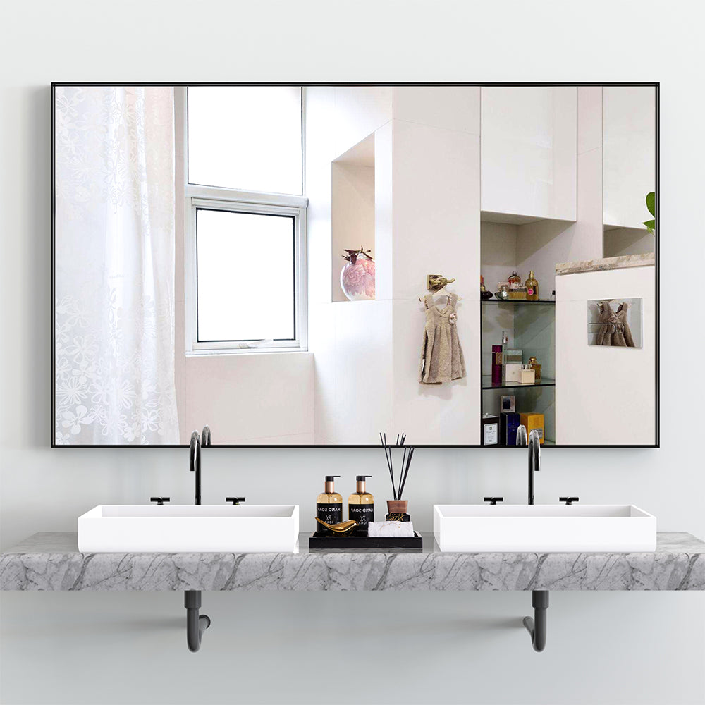 60x36 Inch Oversized Rectangle Mirror, Vertical/Horizontal Mount - Black Frame_2