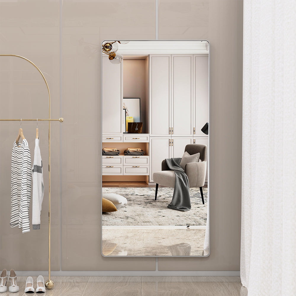 72x36 Inch Oversized Mirror with Mobile Tray-Silver Frame_3