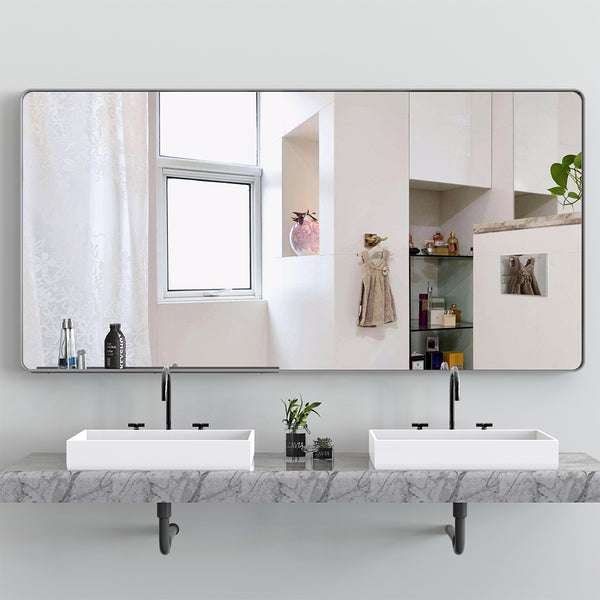 72x36 Inch Oversized Mirror with Mobile Tray-Silver Frame_0