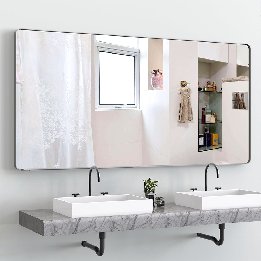 72x36 Inch Oversized Mirror with Mobile Tray-Silver Frame_4