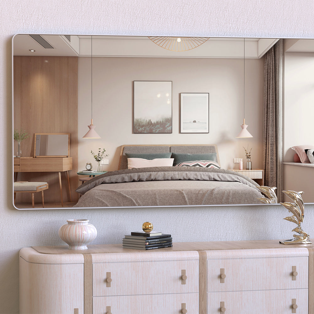 72x36 Inch Oversized Mirror with Mobile Tray-Silver Frame_7