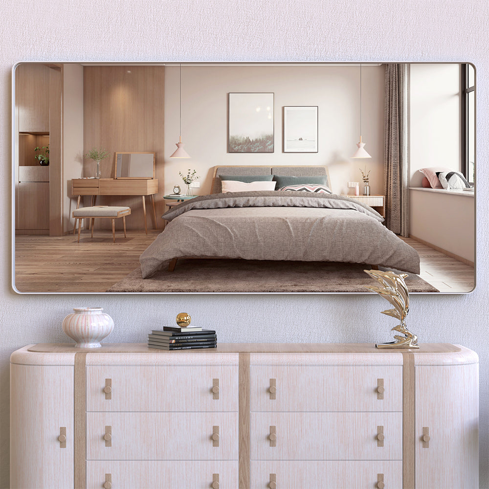 72x36 Inch Oversized Mirror with Mobile Tray-Silver Frame_5