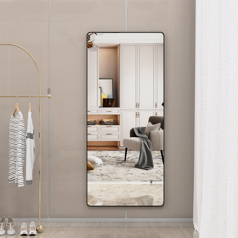 72x32 Inch Oversized Mirror with Mobile Tray, - Black Frame_1