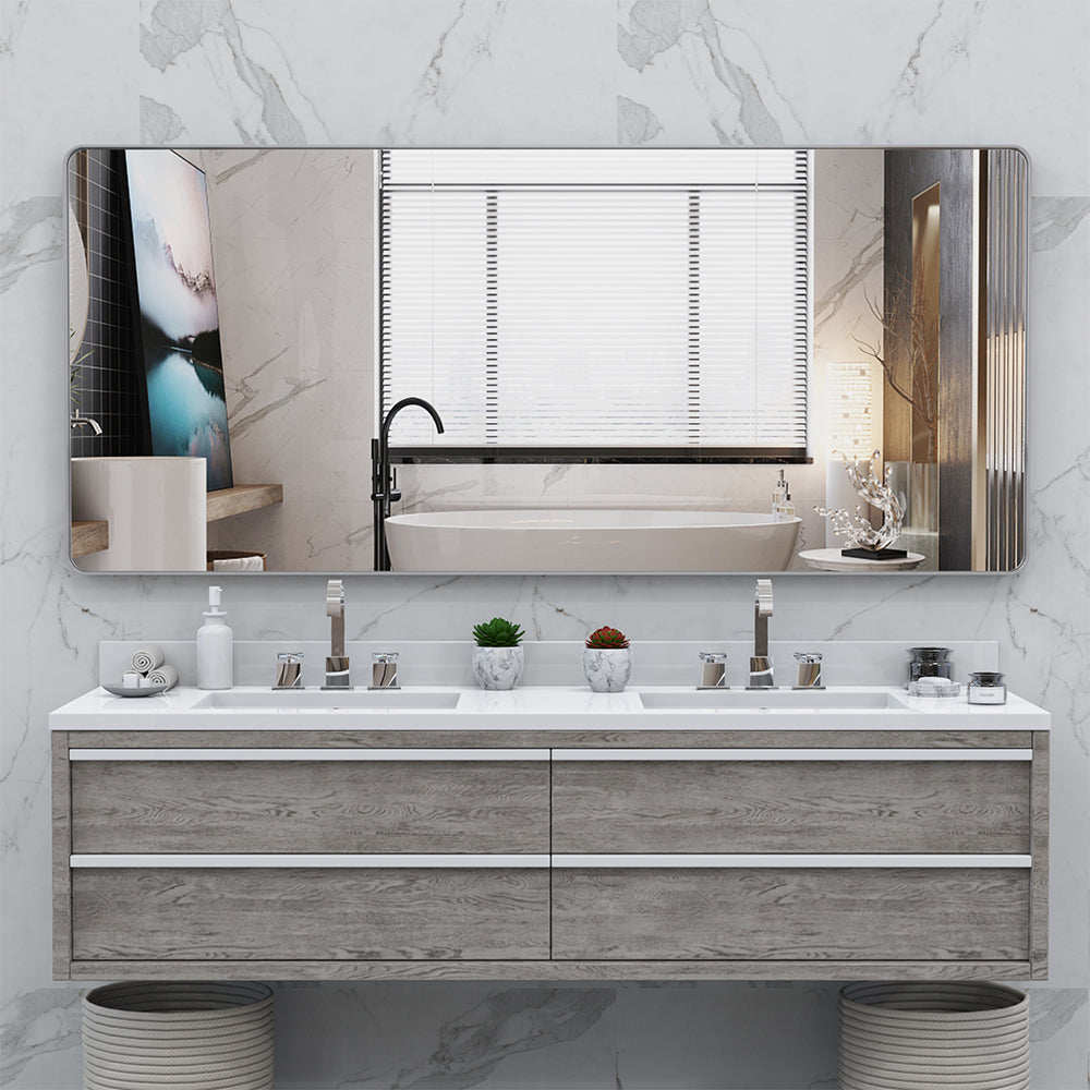 72x32 Inch Oversized Mirror with Removable Tray- Silver Frame_0