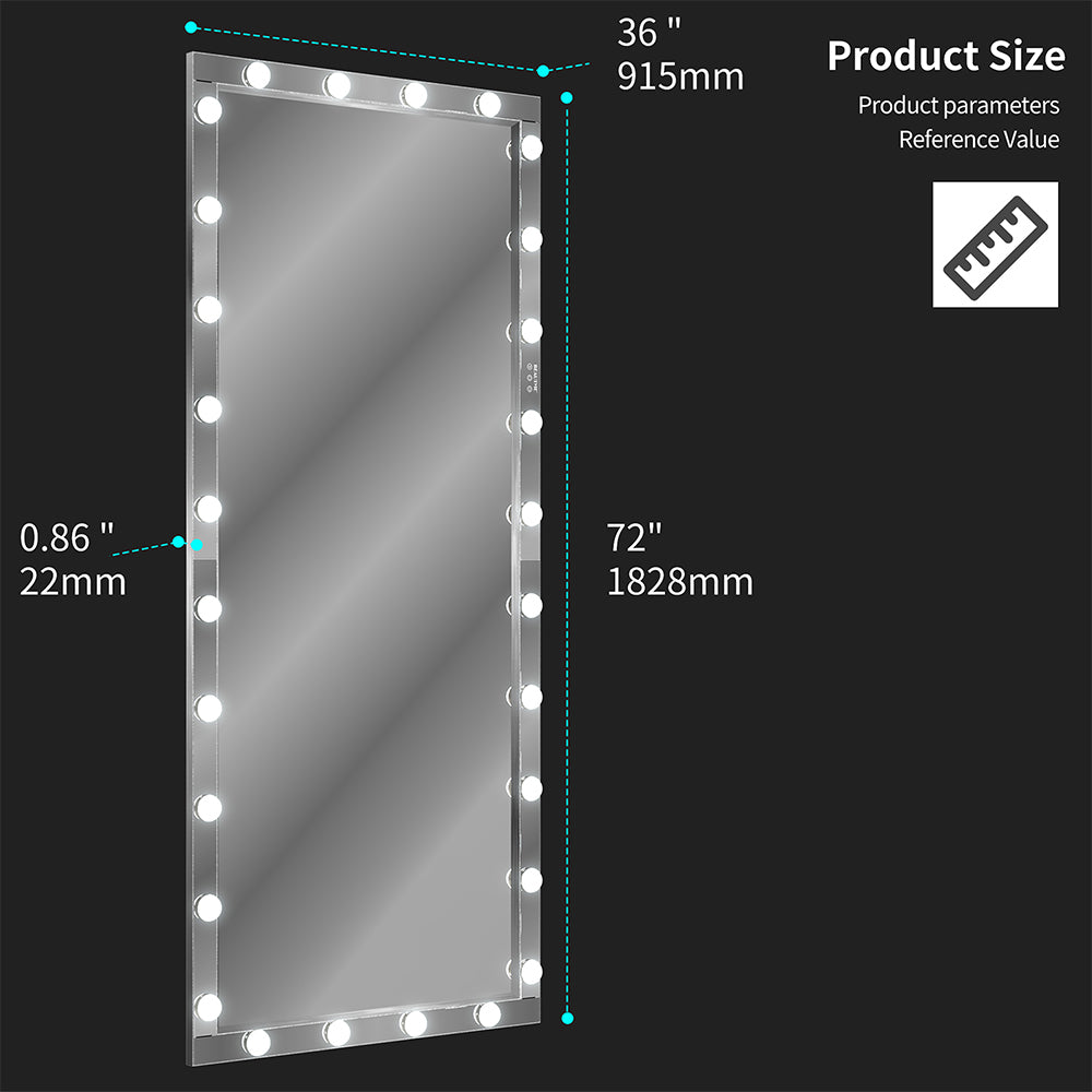 72x36 Inch Hollywood LED Vanity Mirror - Silver Aluminum Frame_11