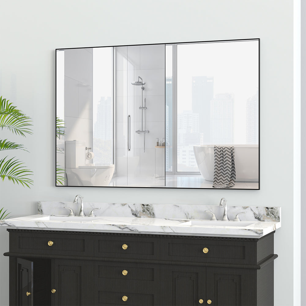 48x32 Inch Modern Rectangle Mirror - Black Frame_3