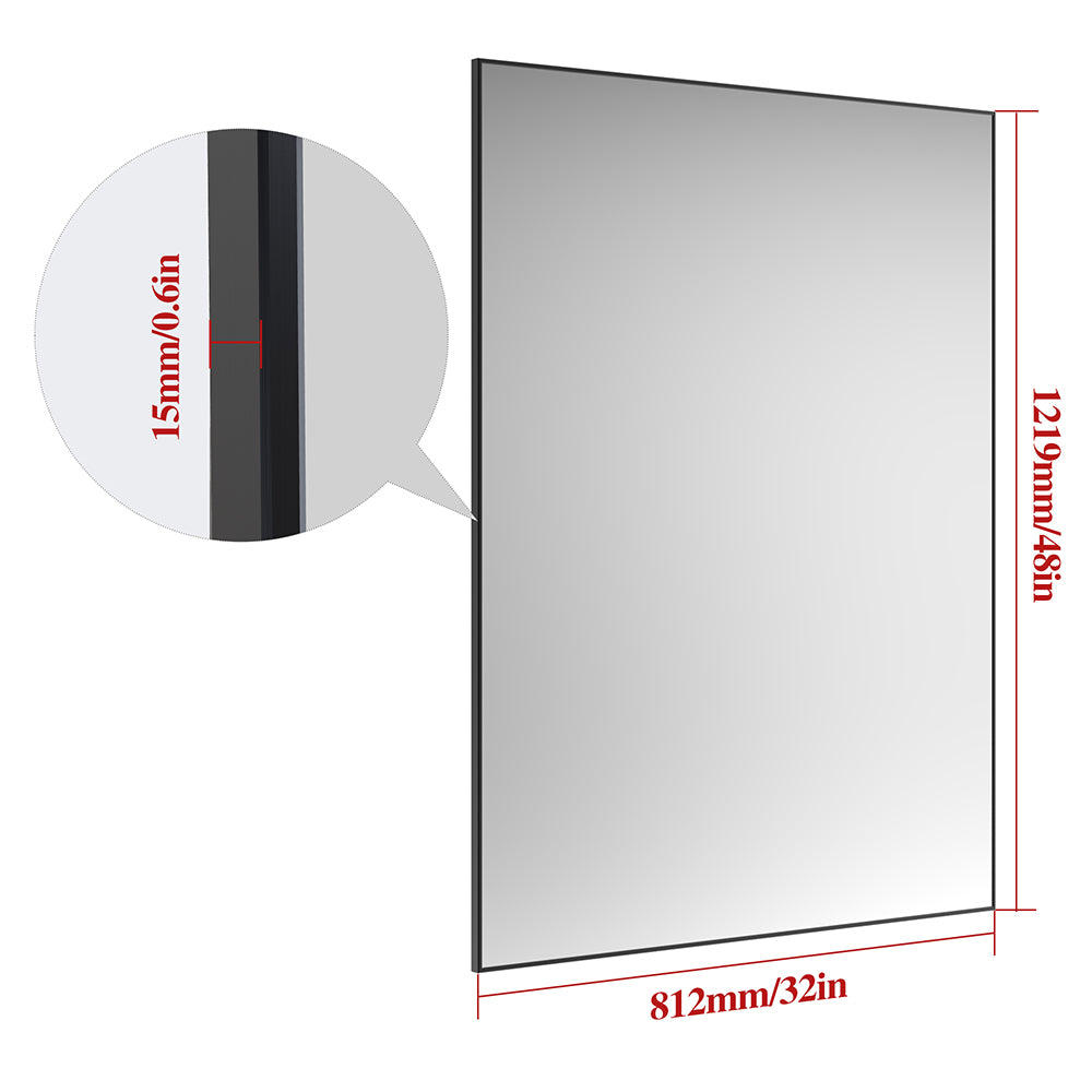 48x32 Inch Modern Rectangle Mirror - Black Frame_5