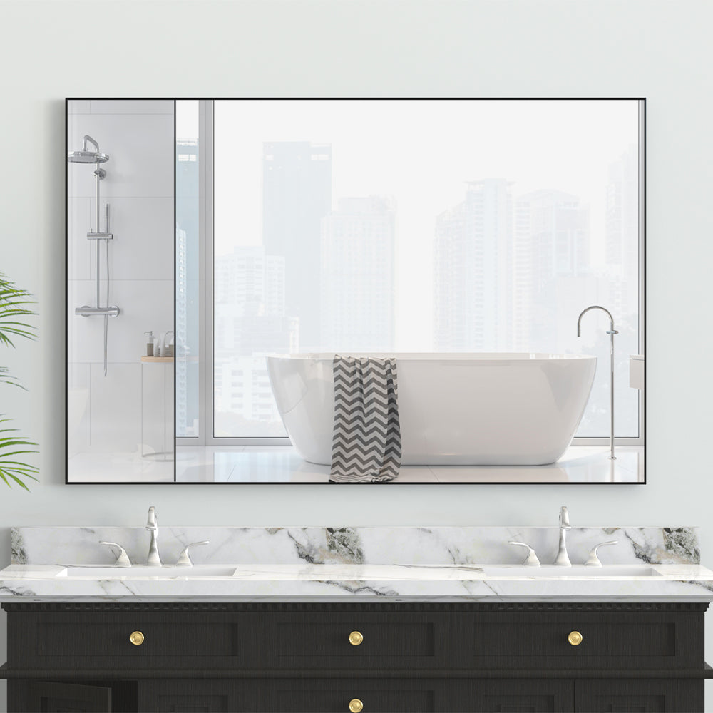 48x32 Inch Modern Rectangle Mirror - Black Frame_4