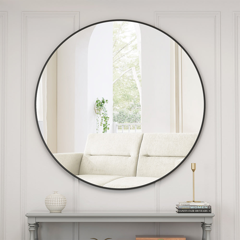 48-Inch Oversized Round Metal Framed Mirror - Black_1